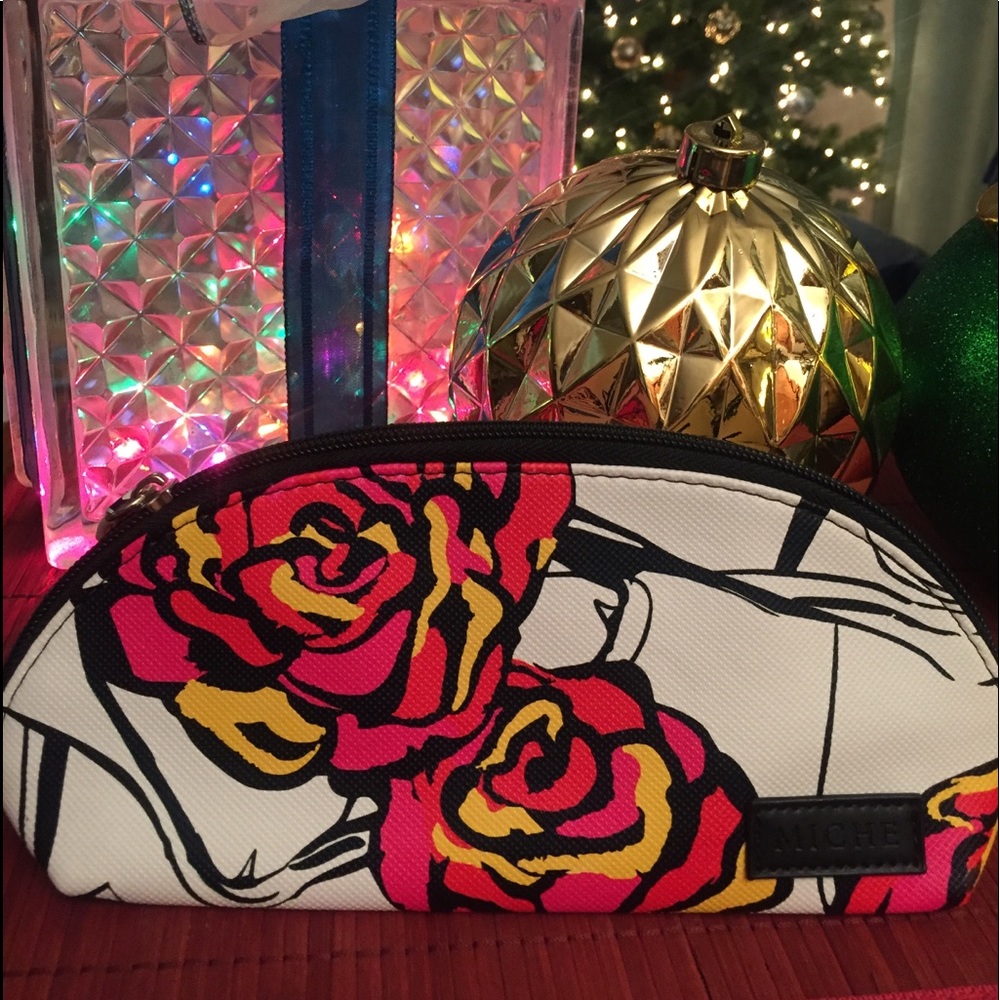Miche Rose Print Make-Up Bag NIP